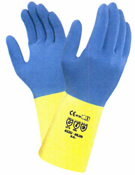 Gants chimiques bi-couleur bleu/jaune